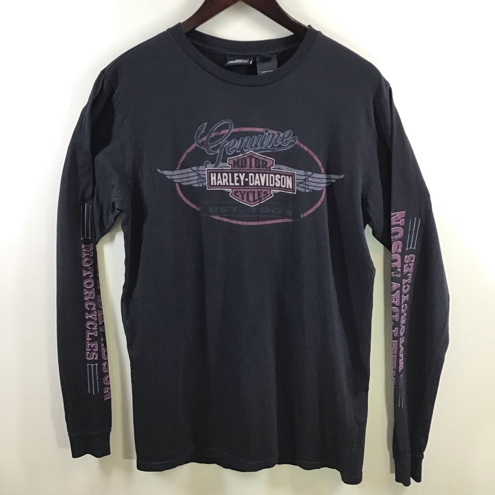 Harley Davidson black cotton long sleeve graphic biker motorcycle men medium New